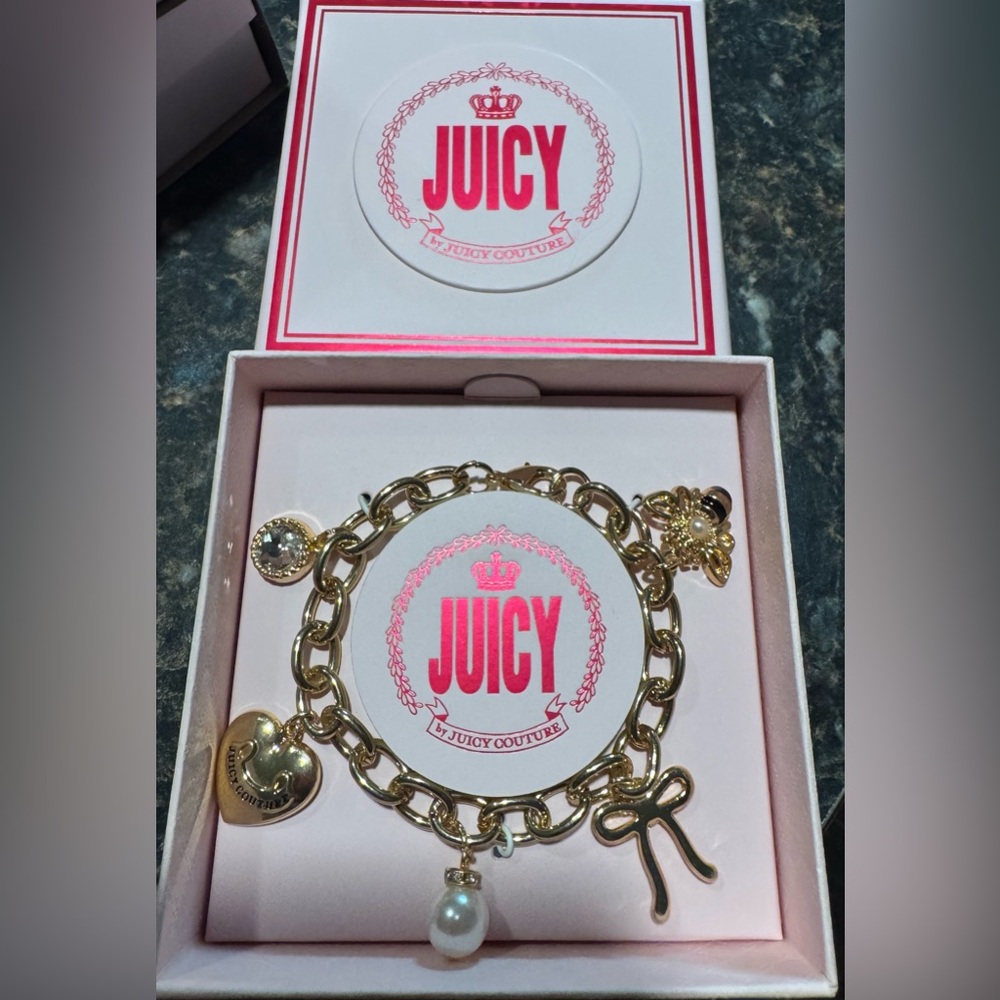 Juicy Couture Gold Bracelet with Heart  Bow and Bee Charms